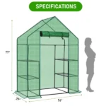Mini Walk-In Greenhouse with PE Cover, 4-Shelf Indoor Outdoor Garden Plant Shelves, Zippered Roll-Up Door, 56"x29"x77" (Shipment from Walmart) - Image 3
