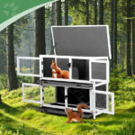 2 Story Solid Wood Rabbit Hutch Bunny Cage with 2 Large Main Rooms, Indoor Outdoor Rabbit House Guinea Pig Cage Pet House for Small Animals with 2 Removable Trays, Grey