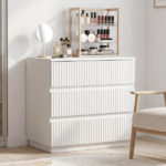 Handleless Grille-Finished 3-Drawer Bedside Table P2 Particleboard + MDF & Melamine Veneer + Thermoformed Drawer Dresser 23.62*12.99*22.05in White - Image 14