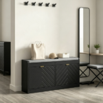 Upholstered Entry Way Bench, Narrow Storage Bench, 2 Flip Drawers, 2 Vents for 8 Pairs of Shoes - Image 4