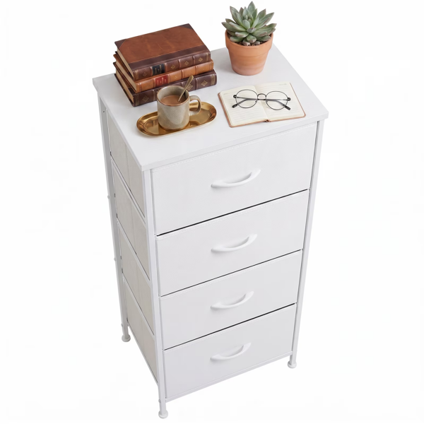 a36c5ea0-86b9-4d9a-9c1f-34937f35ec9a.png 2/4-Drawer Dresser with Metal Frame & Wood Top, Fabric Storage Organizer, White - Image 1