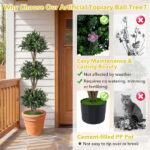 51" Artificial Boxwood Topiary Tree with 59 Flowers, Realistic Faux Evergreen Plant - Purple - Image 8