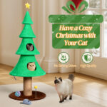 59in Large Tall Christmas Tree Cat Tower with 2 Cat Condos & Scratching Post, Soft Fleece Cat Tree with Teaser Toy & Sturdy Base & Built-in Openings for Indoor Cats, Green - Image 4