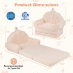 2-in-1 Flip Open Kids Sofa Lounger, Teddy Fleece Toddler Couch with Carry Handle for Ages 3+ (Beige) - Image 5