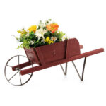 2 In 1 Wheelbarrow Planter Wooden Wagon Planter with 9 Magnetic Accessories for Garden Yard - Image 3