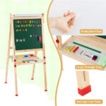 Natural Pine Wood 3-in-1 Kids Art Easel with Magnetic Whiteboard & Chalkboard, Adjustable Height Foldable Drawing Board for Ages 3-14 - Image 2