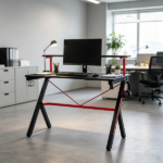 47 Inch Black Gaming Desk with Elevated Monitor Shelf Rotatable Cup Holder And Headphone Hook Racing Computer Workstation for Home Office - Image 4