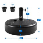 22L Water/ Sand Filled Outdoor Umbrella Base for Patio Lawn Garden, Black - Image 2