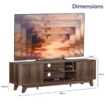 Not selling on Amazon Wood Fluted TV Stand for TVs up to 70 Inch, Mid Century Modern Low Profile TV Console Cabinet with Adjustable Open Storage Shelves & Double Slatted Cabinet Doors, Entertainment Media Center for Living Room, Walnut Brown - Image 3