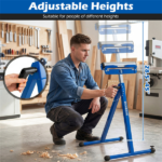 2-Pack Heavy Duty Metal Folding Roller Stand with Edge Guides Portable Woodworking Support - Blue - Image 11