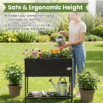 28" Elevated Raised Planter Box with Storage Shelf, Ergonomic Garden Bed for Patio Balcony Herb Vegetable - Black - Image 8