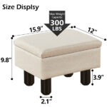 ( SKU:21452067) Foot Stool Ottomans Linen Footrest Storage Ottoman Step Stool Seat with Solid Wood Legs Modern Accent Stools for Couch Living Room Beige (TEMU - Image 4