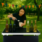Portable Folding Bar Table with Shelf, Tradeshow Podium Table with Black Skirt and Carrying Bag, for Indoor Outdoor Party Picnic Exhibition, Black - Image 17