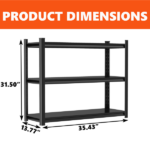 3-Tier Adjustable Height Metal Storage Shelving Unit, Large Capacity Black Multipurpose Organizer Rack, Reptile & Pet Display Stand, 31.50"H x 35.43"W x 13.77"D, Assembly Required - Image 3