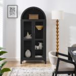 A high arched storage cabinet with a lamp, a modern retro-style wooden storage cabinet with adjustable glass partitions, suitable for use as a multi-functional cabinet in kitchens-Black - Image 6