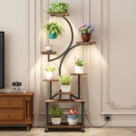 Plant Stand Indoor with Grow Lights - 62" Tall Plant Shelf, Lighted Corner Plant Stands for Indoor Growing, 8 Tiered Large Flower Holder, S-Shaped Decorative Rack for Living Room (WALNUT COLOR) - Image 2
