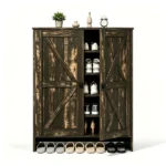 2-Door Barn Door Shoe Cabinet Made of Triamine Particleboard Black Square Shoe Cabinet with Single-Hole Handle 31.61*14.21*36.42in Black Oak - Image 2