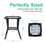 Outdoor Wicker Side Table, Rattan End Table with Glass Top, Patio Coffee Bistro Table for Indoor Garden Porch Balcony, Black - Image 7
