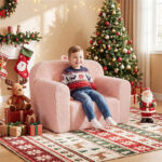 No-Assembly Kids Sofa, Soft Teddy Fleece Foam Couch with Carry Handle & Removable Washable Cover (Pink) - Image 2