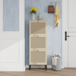 Rattan 3 Door Shoe Rack, Freestanding Modern Shoe Storage Cabinet, for Entryway - Image 26