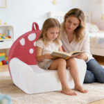 Pink + Beige Kids Sofa, Soft Teddy Fleece Foam Couch with Carry Handle & Removable Machine-Washable Cover - Image 2