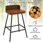Set of 2 Walnut Wooden Counter Stool with Footrest & Adjustable Anti-Slip Feet, Industrial Modern Bar Chair Easy Assembly for Home Dining Cafe - Image 5