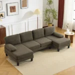 U-Shaped Convertible Sectional Sofa with 2 Chaise Lounges, 4-Seater Modular Couch with Removable & Washable Chenille Covers, 111.4" L x 48.4" D x 33.1" H L-Shaped Couches for Living Room Apartment, Heavy Duty Plastic Legs, Deep Brown - Image 2