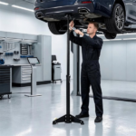 Adjustable Underhoist Support Jack Stand, 1654 LBS Max Load Triangular Base Hoist Support Stand with Rolling Wheels Anti-Slip Rubber Platform for Professional & Home Workshop Car Maintenance - Black - Image 7