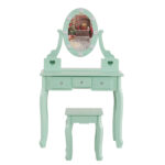 Kids Vanity Set with Mirror and Lights and Stool, 5 Storage Drawers, Pretend Play Princess Makeup Desk Dressing Table and Stool Set for Little Girls Age 3+, Macaroon Green - Image 8