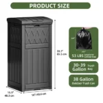 31 Gallon Large Outdoor Trash Bin, Waterproof Resin Garbage Can with Lid & Drip Tray, Waste Container,for Porch, Backyard, Black (Shipment from Walmart) - Image 3