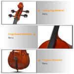 Full Side 4/4 Natural Color Spruce Panel Cello Tiger pattern process with Bag Bow Rosin Bridge Strings - Image 7