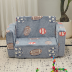 Kids Foldable Sofa Bed with Night Glow – 2-in-1 Convertible Children’s Lounge Chair, Soft Flannel Fabric, High Resilience Sponge, Removable Cover, Safe Round Edge Design – Gray Blue Sports Ball Pattern - Image 12