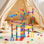  145-Piece Marble Maze Building Block Brain Game, Educational Race Track with 40 Glass & 5 Glow-in-the-Dark Marbles - Image 4