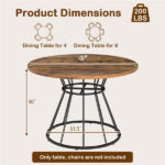 Brown 47" Round Dining Table , Family-Sized for 4-6 People, Hourglass Metal Base & Curved Tabletop - Image 5