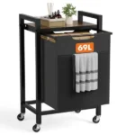 Laundry Hamper with 1 Pull-Out Removable Sorter Bags, Movable Wheels, Freestanding Clothes Basket Organizer in Bathroom, 1 × 18.3Gal (69L) Capacity, Rustic Brown and Black (Shipment from Walmart)