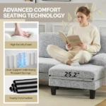 U-Shaped Sectional Sofa with 2 Short Chaise Lounges, 4 Seater Indoor Chenille Fabric Combination Couch, Plastic Legs, 111.4" L x 48.4" D x 33.1" H Living Room Furniture, Dark Beige Grey - Image 9