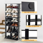 7-Tier Double-Row Shoe Rack with Adjustable Shelves, Anti-Tipping Narrow Storage Rack for Entryway Closet-Black - Image 8