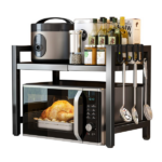 Baker's Rack 3-Tier Kitchen Utility Microwave Oven Stand Storage Cart Workstation Shelf(Vintage Board Top Black Metal Frame) - Image 11