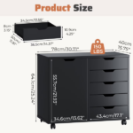 5-Drawer Rolling File Cabinet on Wheels, Wood Printer Stand with Storage Drawers for Home Office, Black (Shipment from Walmart) - Image 2