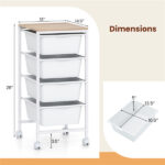4-Drawer Rolling Storage Cart, Mobile Utility Organizer with MDF Wooden Top (Natural) - Image 4