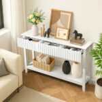 Modern Console Table with 3 Drawers and Open Storage Shelf, Entryway Table Narrow Long Sofa Table Hallway Foyer Table Behind Couch Table, White - Image 3
