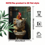 CIFbuy 1pc Vintage Tin Sign Humorous Rooster On Toilet" Reading Newspaper, 8x12in Aluminum Metal Wall Art, Metal Wall Art, Pre-Drilled Funny Garage Home On ToilikTok, On ToilikTok, t Self-pickup Logiopics - Image 2