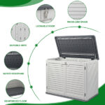 Outdoor Storage Shed, 34 Cu Ft Horizontal Outdoor Storage Cabinet, Lockable Outdoor Storage Box for Garbage Cans, Lawn Mower and Tools, Grey & White - Image 8