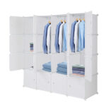 4-layer 16 Cube Organizer Stackable Plastic Cube Storage, Plastic + Steel Wire with 3 Clothes Rails, Free to Assemble, White - Image 3