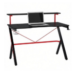 47 Inch Black Gaming Desk with Elevated Monitor Shelf Rotatable Cup Holder And Headphone Hook Racing Computer Workstation for Home Office - Image 2