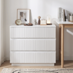 Handleless Grille-Finished 3-Drawer Bedside Table P2 Particleboard + MDF & Melamine Veneer + Thermoformed Drawer Dresser 23.62*12.99*22.05in White