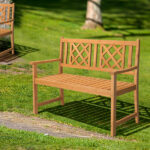 118*56.5*90cm Outdoor Garden Fir Grid Back Wooden Bench Burlywood - Image 16