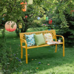 47in PVC Mesh Backrest Iron Bench Yellow - Image 8