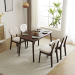 Rubber wood soft bag deep walnut dining table and chair set 1 table 4 chairs beige cushion rectangular - Image 24