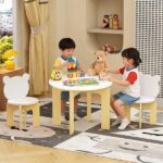 Kids Table and Chair Set, 3-Piece Toddler Table with 2 Chairs, Cute Bear-Back Chairs, Sturdy Wooden Activity Table Set for Kids, Playroom, Bedroom, Preschool - Image 2